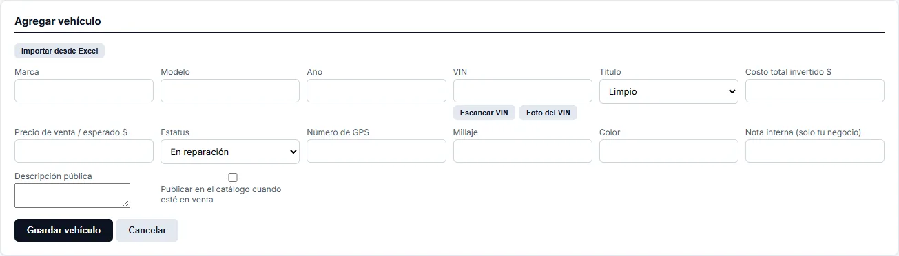 Agrega un auto en segundos